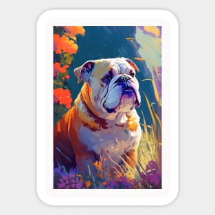 English Bulldog Dog Animal Portrait Painting Pet Character Sticker